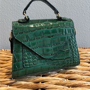 Green Faux Crocodile-Embossed Mini Bag